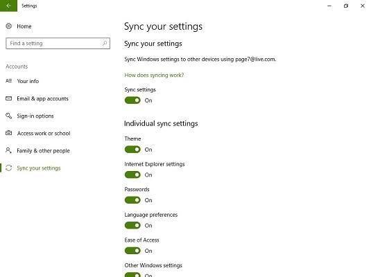 Microsoft Sync Settings
