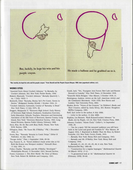 Philip Nel, "Crockett Johnson and the Purple Crayon: A Life in Art," Comic Art 5 (Winter 2004), p. 17