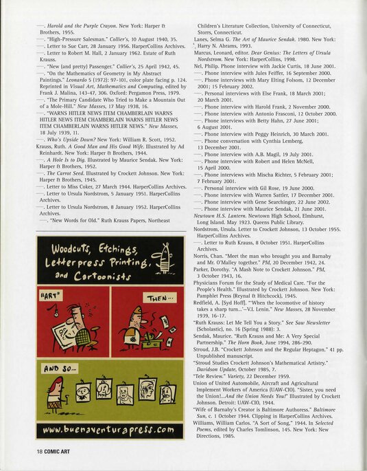 Philip Nel, "Crockett Johnson and the Purple Crayon: A Life in Art," Comic Art 5 (Winter 2004), p. 18