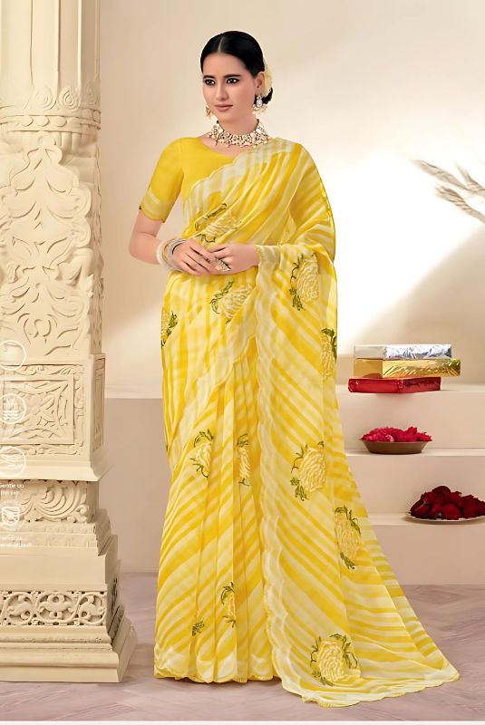 Yellow Organza Laxmipati Saree