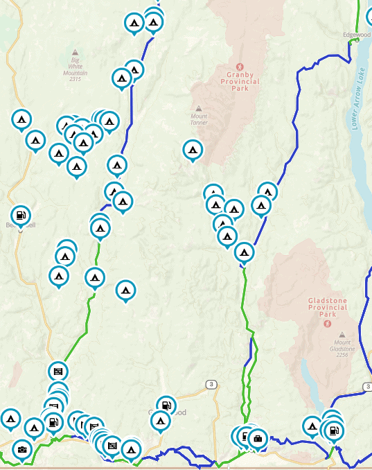 Map of West Kootenay Motorcycle Route