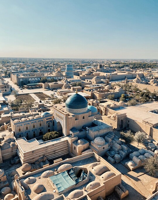 panoramic-view-khiva-uzbekistan panoramic view of khiva (uzbekistan) at sunset