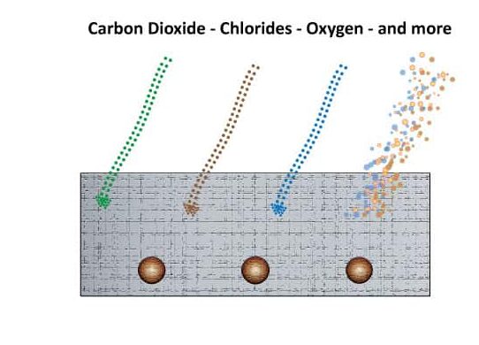 Moisture-borne contaminants enter concrete