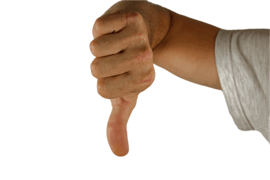 Thumbs down showing disadvantages