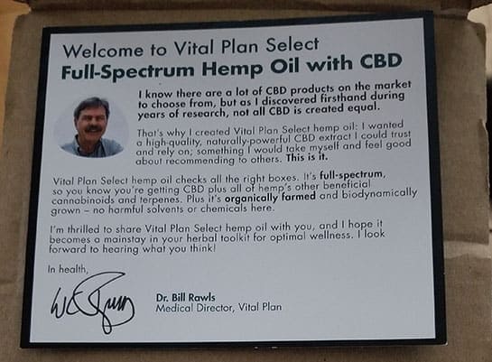 Letter from Dr. Bill Rawls of Vital Plan Select, included with order