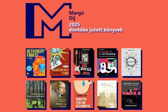 A 2025-ös Margó-díj könyv-verseny döntőjébe került tíz kötet címlapja egy promóciós plakáton.