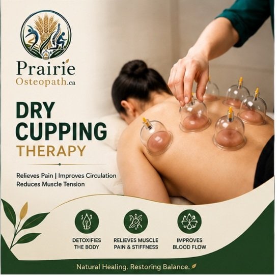 Client receiving dry cupping therapy at prairie osteopath medical clinic Regina-SK