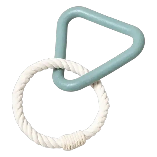 Mordedor dental Only Fresh para perro con aro triangular de goma y aro de cuerda de algodón, color turquesa