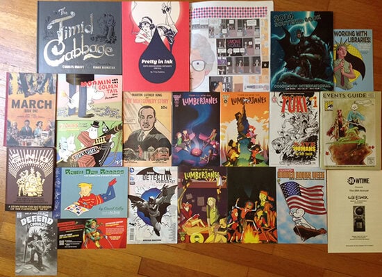 March: Book One, The Great Northern Brotherhood of Canadian Cartoonists, Moomin and the Golden Tail, Moomin's Desert Island, The Timid Cabbage, Pretty in Ink, Lumberjanes, Rainy Day Recess, Tuki, Smoke Signal 