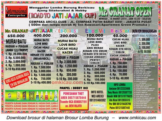 Brosur Lomba Burung Berkicau Mr Granat Open 16 Maret 2014