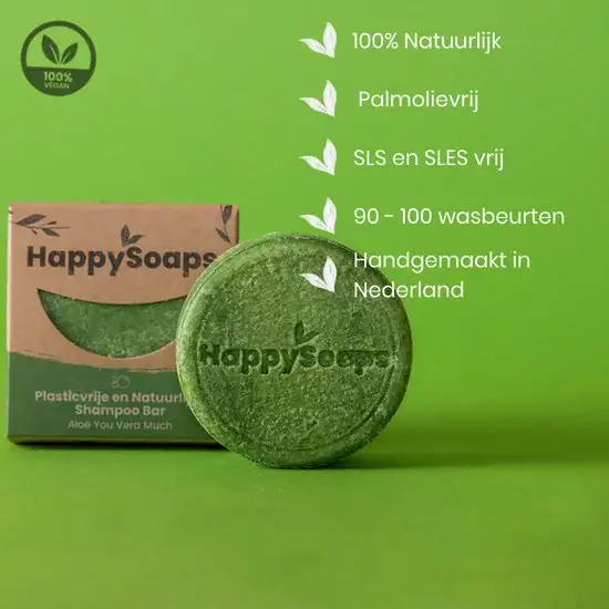 HappySoaps Aloe Vera shampoo bar met verzorgende aloë vera, plasticvrije natuurlijke shampoo voor dagelijks gebruik.