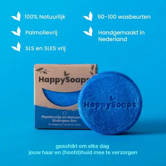 HappySoaps In Need of Vitamin Sea shampoo bar, natuurlijke plasticvrije shampoo met frisse oceaangeur.
