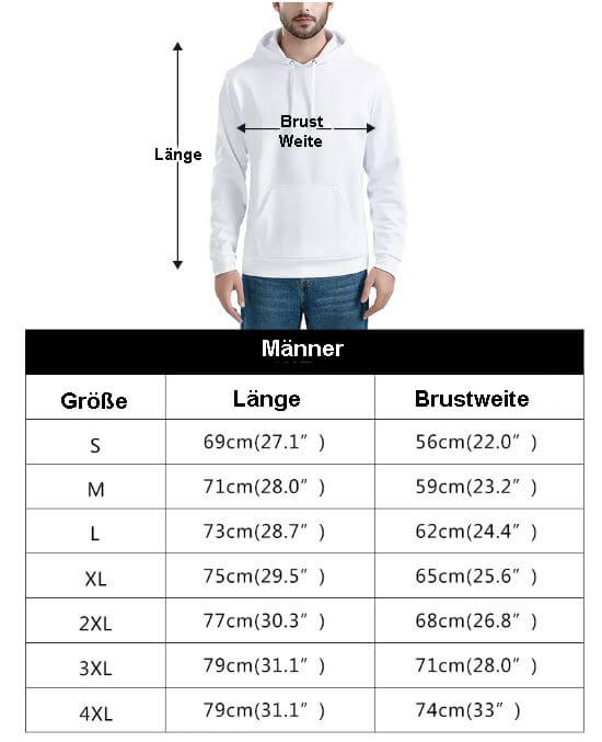 Größentabelle Hoodie Herren