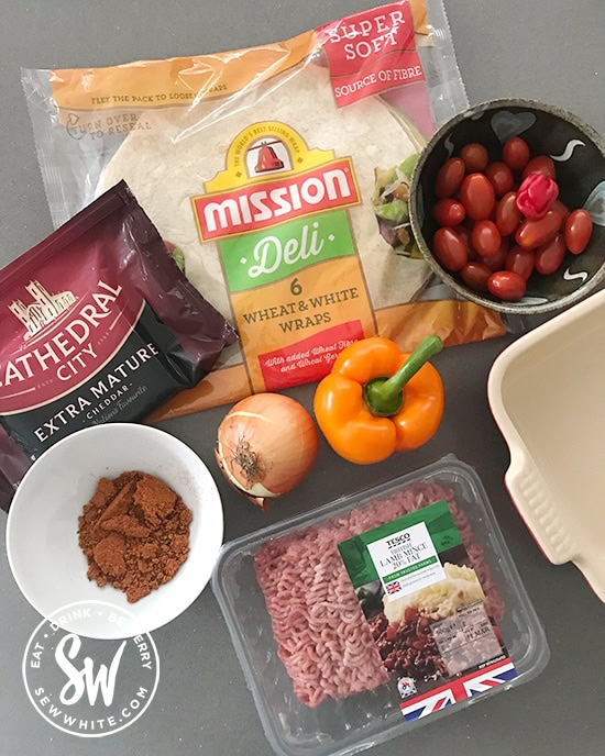 All the ingredients you need for the Fajita Traybake Mexican Lasagne