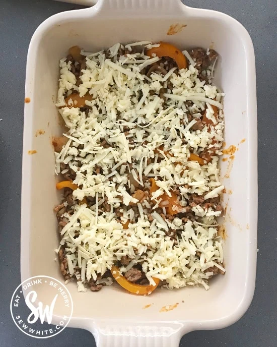 Cheese layer in the Fajita Traybake Mexican Lasagne