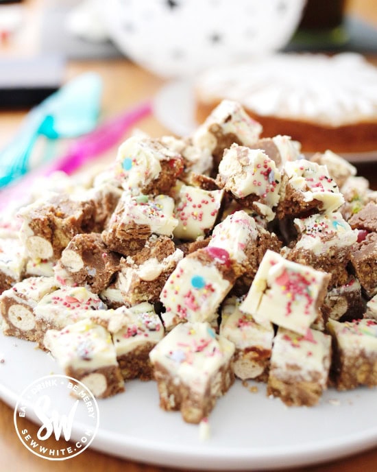 Party food of mini malteser bite size tray bake