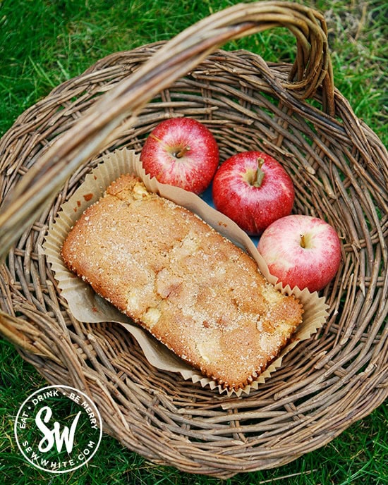 above view from the apple cake with fudge.