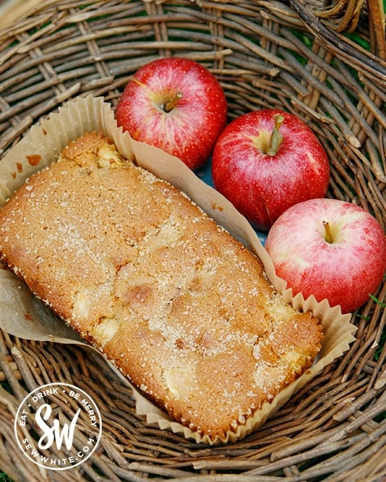 freshly baked apple ginger cake covered in sugar and ready to eat.