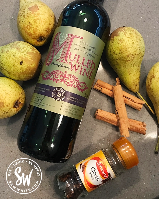 Ingredients laid out for the Mulled Wine Pears