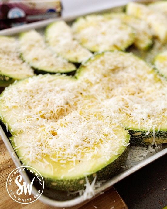 Roasted Parmesan Courgettes Zucchini  on a roasting tray