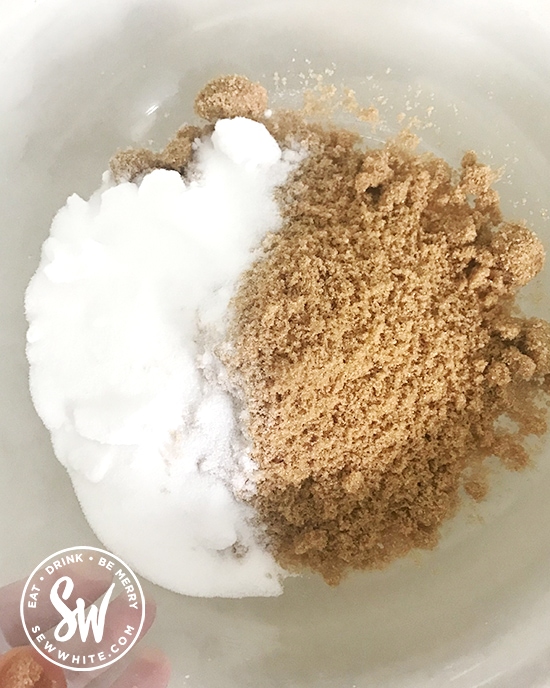 caster and sugar brown sugar in a mixing bowl 