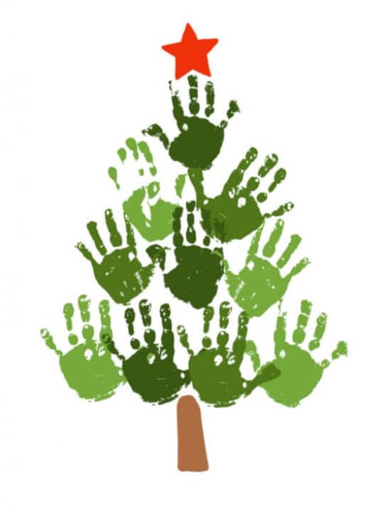 christmas tree featuring handprints craft idea for the whole family