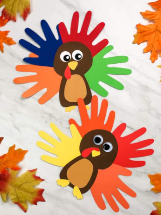 handprint turkey craft made with paper for kids