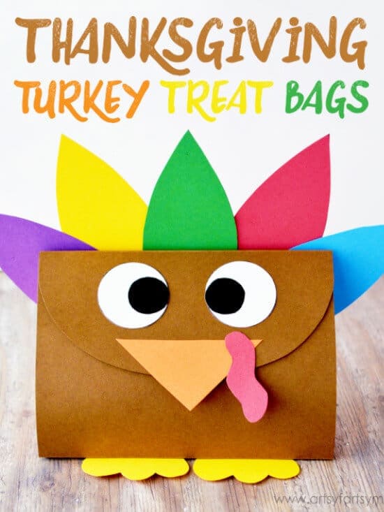 Thanksgiving craft for kids featuring turkey treat bags