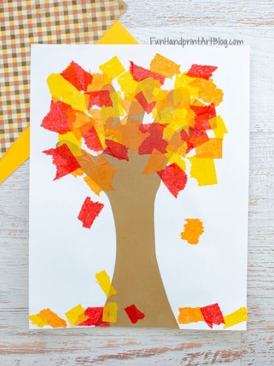 Fall craft made with tissue paper tree