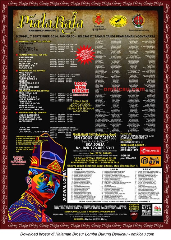 Brosur Lomba Burung Berkicau Piala Raja, Jogja, 7 September 2014