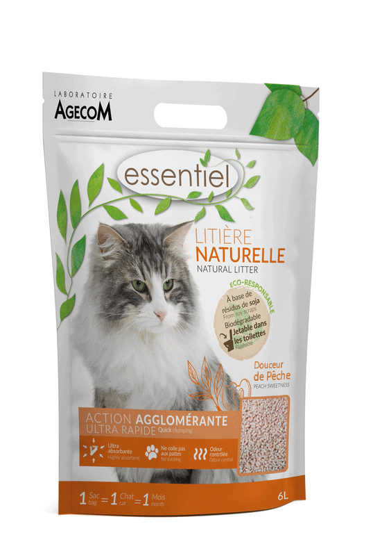 Essentiel Litière Végétale au Soja Senteur Pêche – 6 L