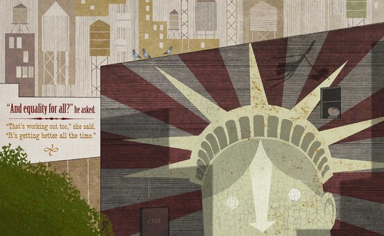 "And equality for all?" from Lane Smith's Abe Lincoln's Dream (2012)