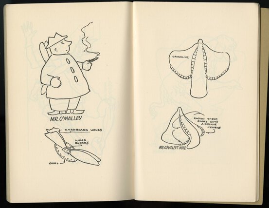sketches of Crockett Johnson's Mr. O'Malley (by an unknown artist), in Robert and Lillian Masters' Barnaby (Samuel French, 1950)