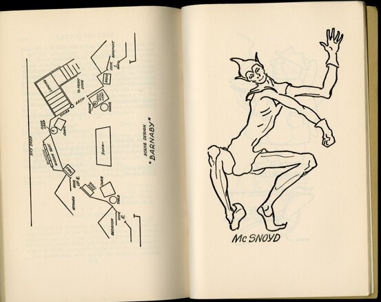 sketches of Crockett Johnson's McSnoyd (by an unknown artist), in Robert and Lillian Masters' Barnaby (Samuel French, 1950)