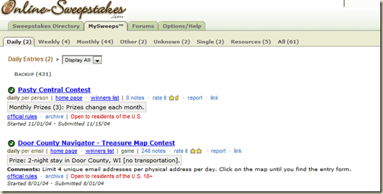 OnlineSweepstakes.com screen shot