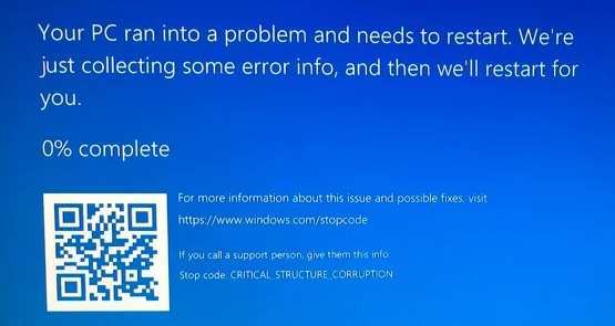 Causes of CRITICAL_STRUCTURE_CORRUPTION BSOD Error