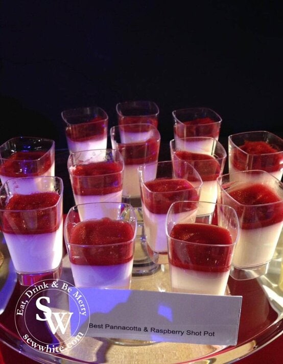 raspberry pannacottas on a silver tray at the Morrison's Christmas Showcase