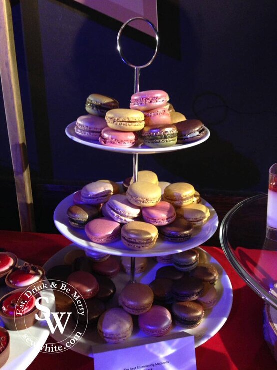 tiers of multi coloured macaroons at the Morrison's Christmas Showcase