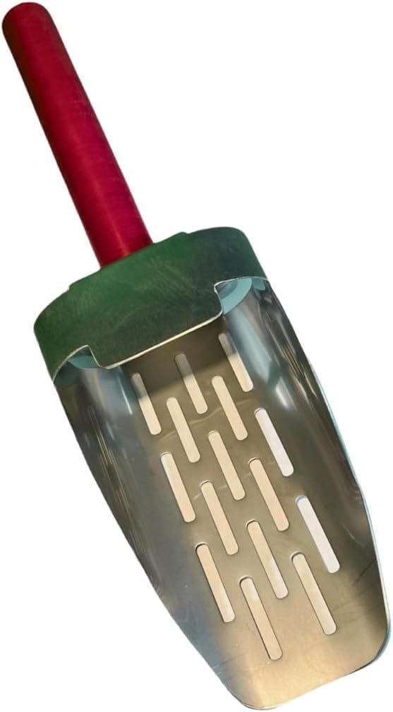 Quality Industries Onion Ring Scoop, Stainless Steel, Perforated, Red Handle