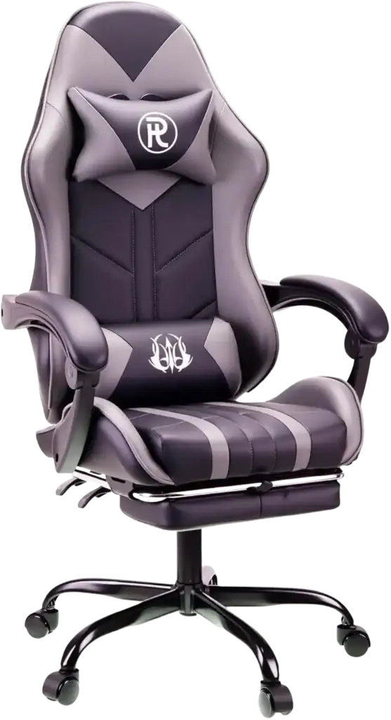 PLAY HAHA GAMING CHAIR grey ergonomic racing style swivel chair with footrest and lumbar support