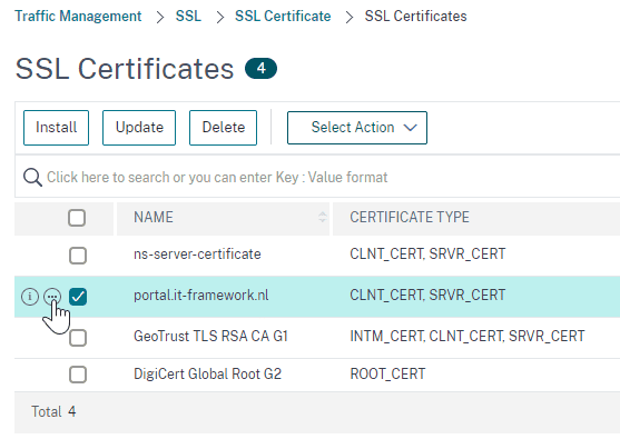 Select certificate to update