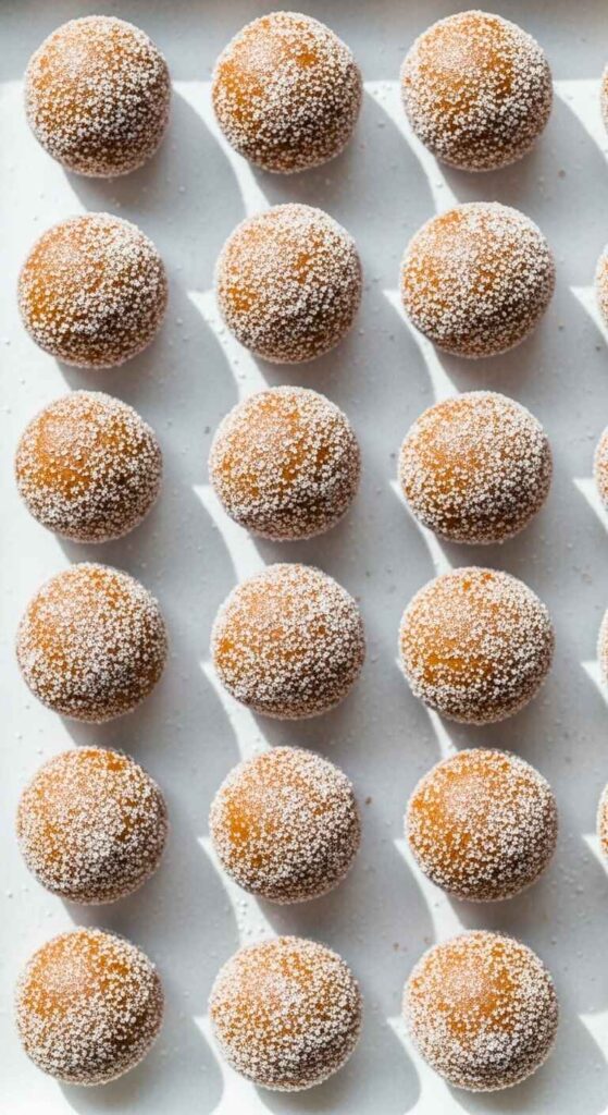 perfectly rolled balls of vegan gingerbread dough ready for baking. Soft vegan gingerbread cookies
