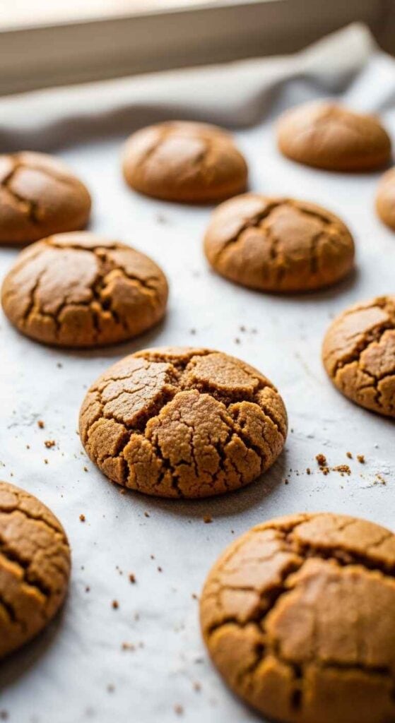soft vegan gingerbread cookies baked on baking tray