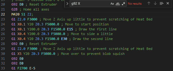 searching for g92 x as an example in a g-code file