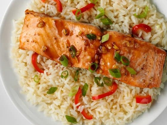 Honey-Ginger Baked Salmon with Jasmine Rice Recipe - Saving You Dinero