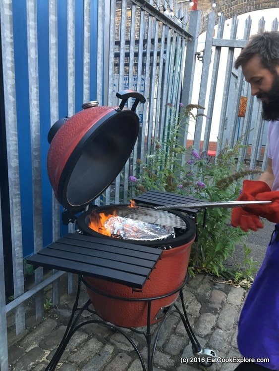 BBQ with Branston at the London Barbecue School 10 branstons-bbq-Flaming coal briquettes are used for heat