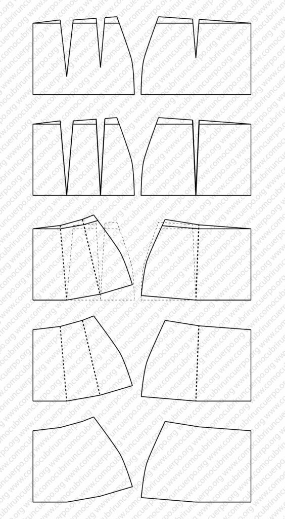 Cierre de pinzas en el canesú y ajuste de altura para patrones de falda flamenca