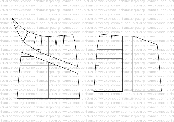 Unión del canesú delantero derecho al canesú posterior en el patrón de falda