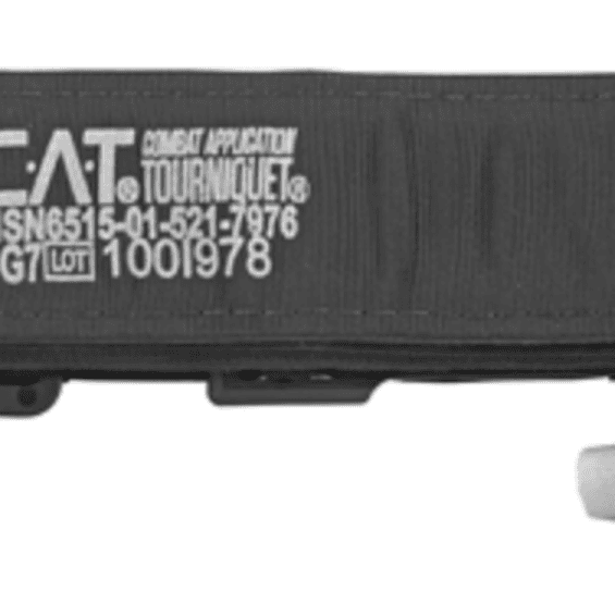 Combat Application Tourniquet (CAT) with black strap and red tip