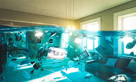 home contents floating in water